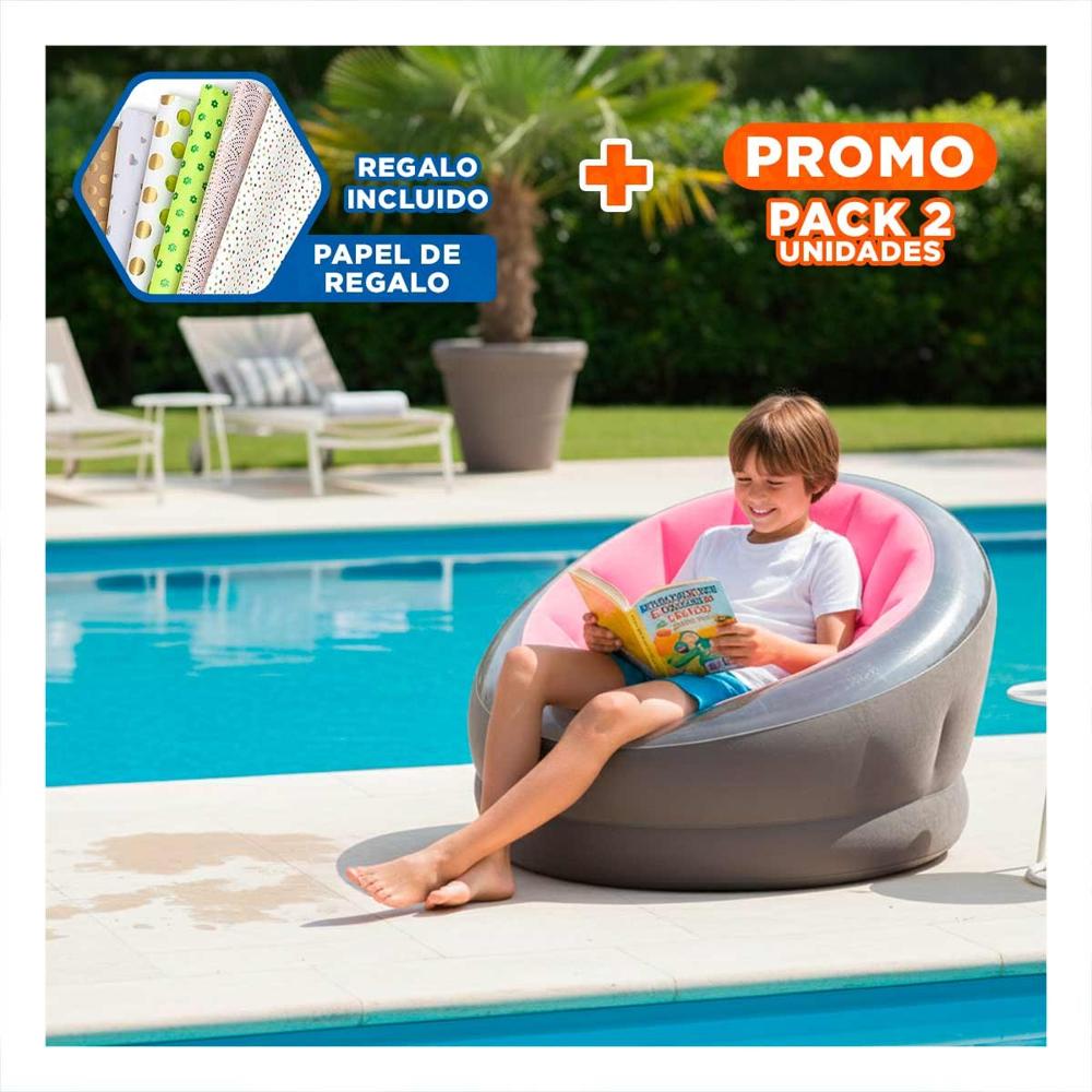 Pack2 Sillon Inflable Rosado para Sala y Area de Descanso Y+Papel Regalo