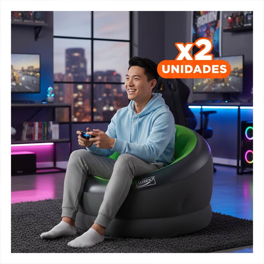 Pack2 Asiento Inflable Verde para Hogar Suave y Comodo para Sentarse Y+Regalo Sticker