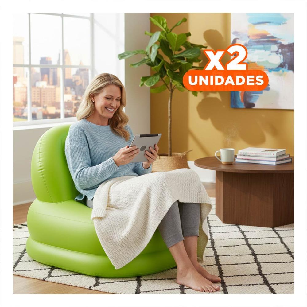Pack2 Asiento Inflable Blanco para Sala Practico y Confortable Y+Regalo Sticker