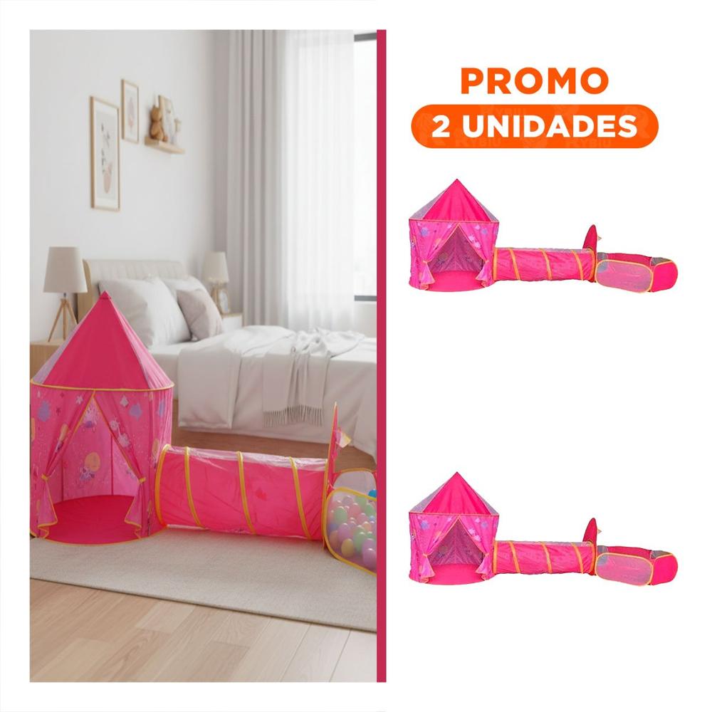 Pack2 Carpa Portatil 3 Piezas con Estructura Ligera y Diversion para Niños Rosado