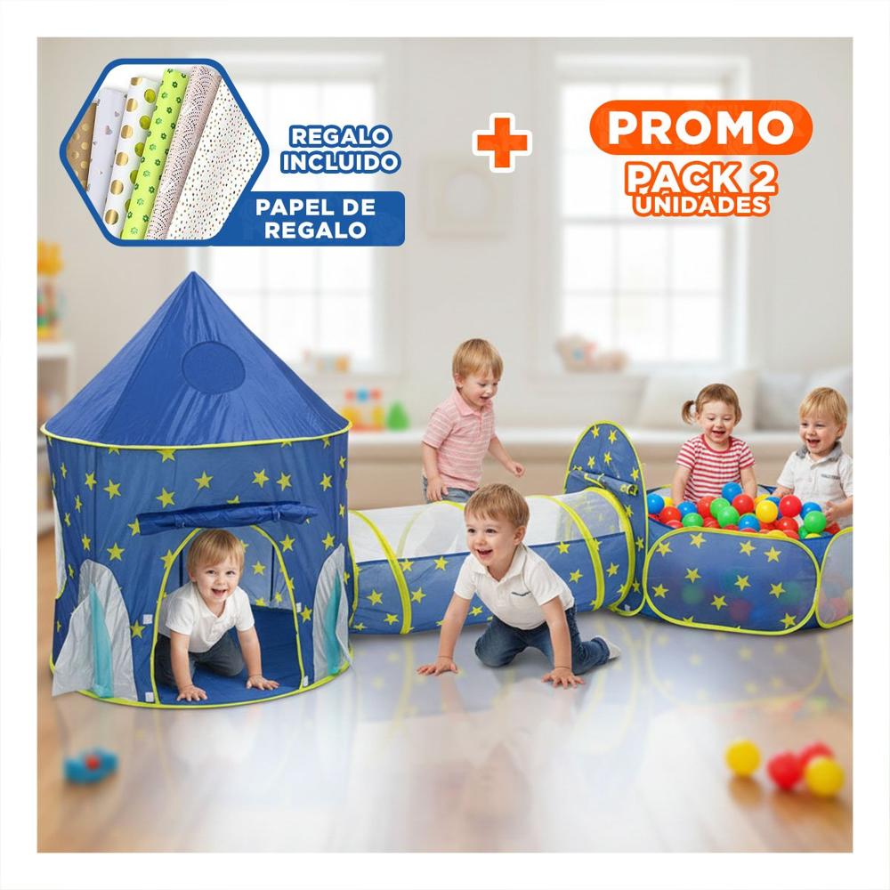 Pack2 Campamento Portatil 3 Piezas Color Azul para Diversion en Casa Y+Papel Regalo