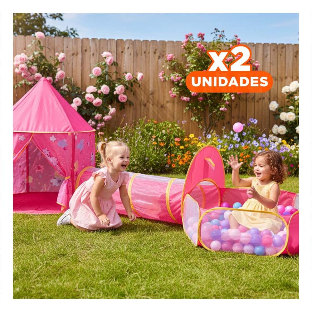 Pack2 Carpa Resistente 3 Piezas con Tela Suave y Colores Alegres Rosado Y+Regalo Sticker