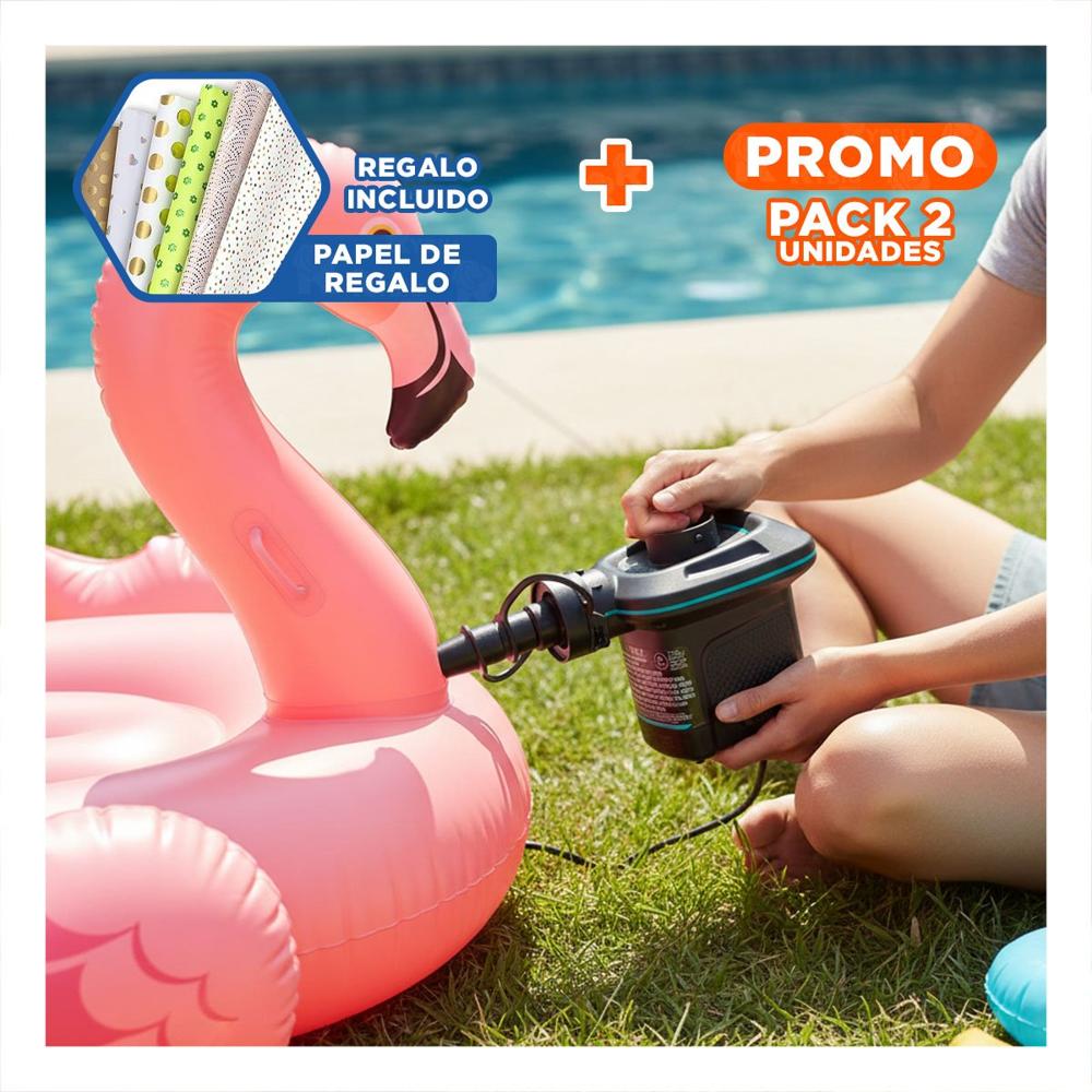Pack2 Bomba Electrica Funcional para Inflables de Verano con Uso Continuo Y+Papel Regalo