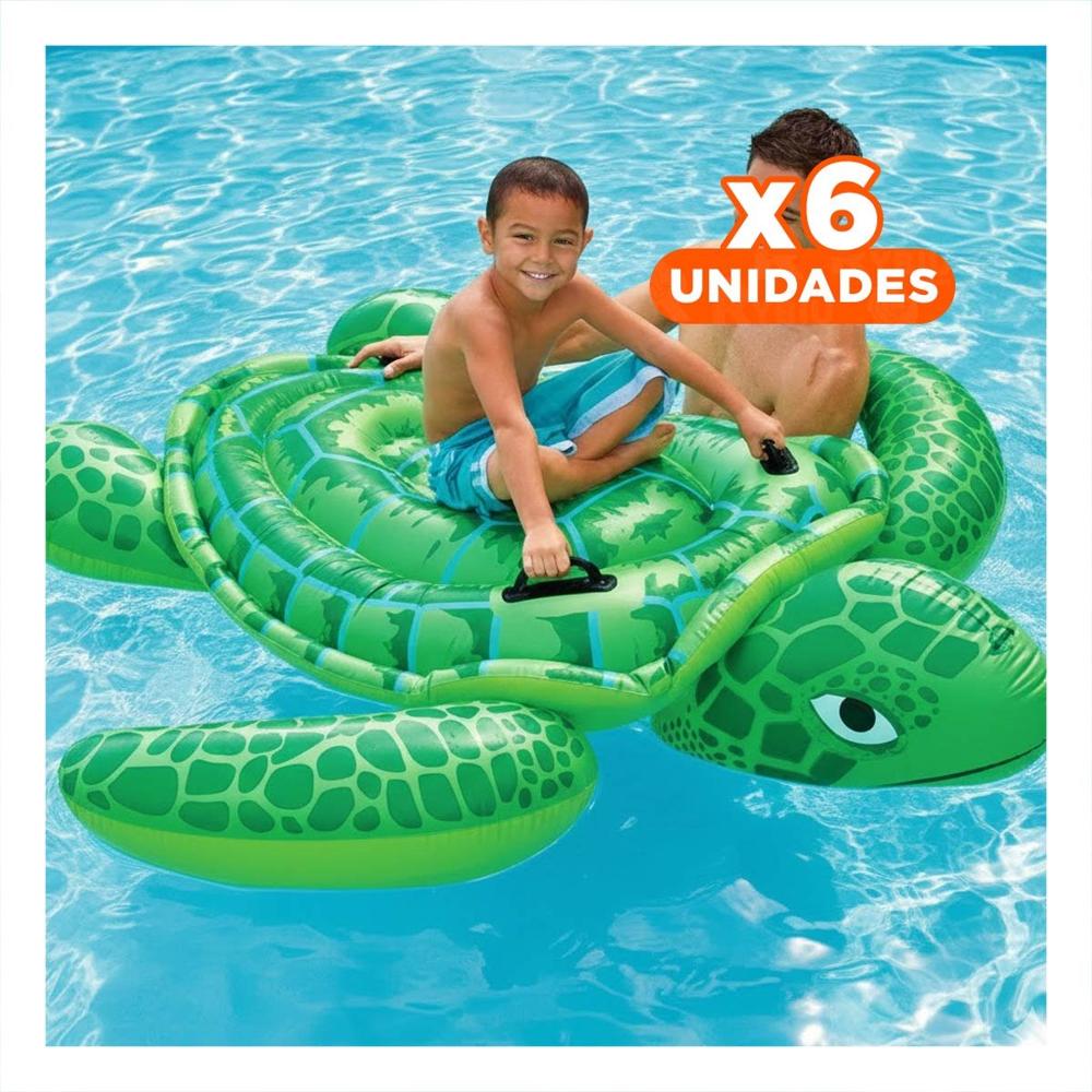 Pack6 Flotador Acuatico Tortuga Verde 150 x 127 cm para Juegos Y+Regalo Sticker