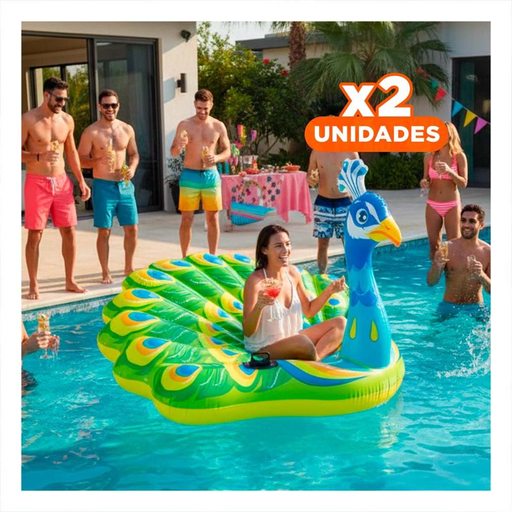 Pack2 Flotador Colorido Seguro Pavo Real para Piscina Y+Regalo Sticker