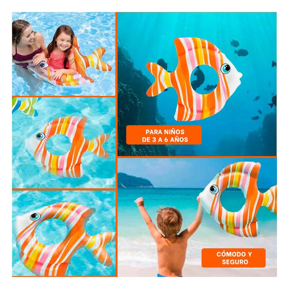 Flotador Flotante Ligero Anaranjado Pez Rayado 83 x 81 cm para Niños Y+Post It