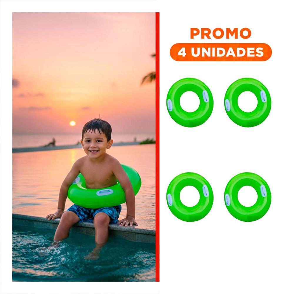 Pack4 Salvavidas con Asa Verde 76 cm Ludico y Seguro para Juegos en Piscina Y+Regalo Sticker