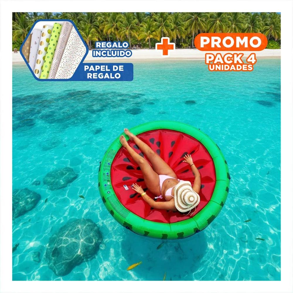 Pack4 Salvavidas Acuatico Sandia 183 x 23 cm Divertido Y+Papel Regalo