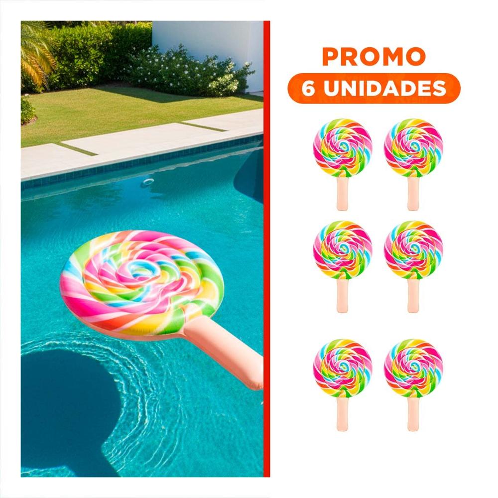 Pack6 Inflable Flotante Divertido Paleta Caramelo 208 x 135 cm para Niños
