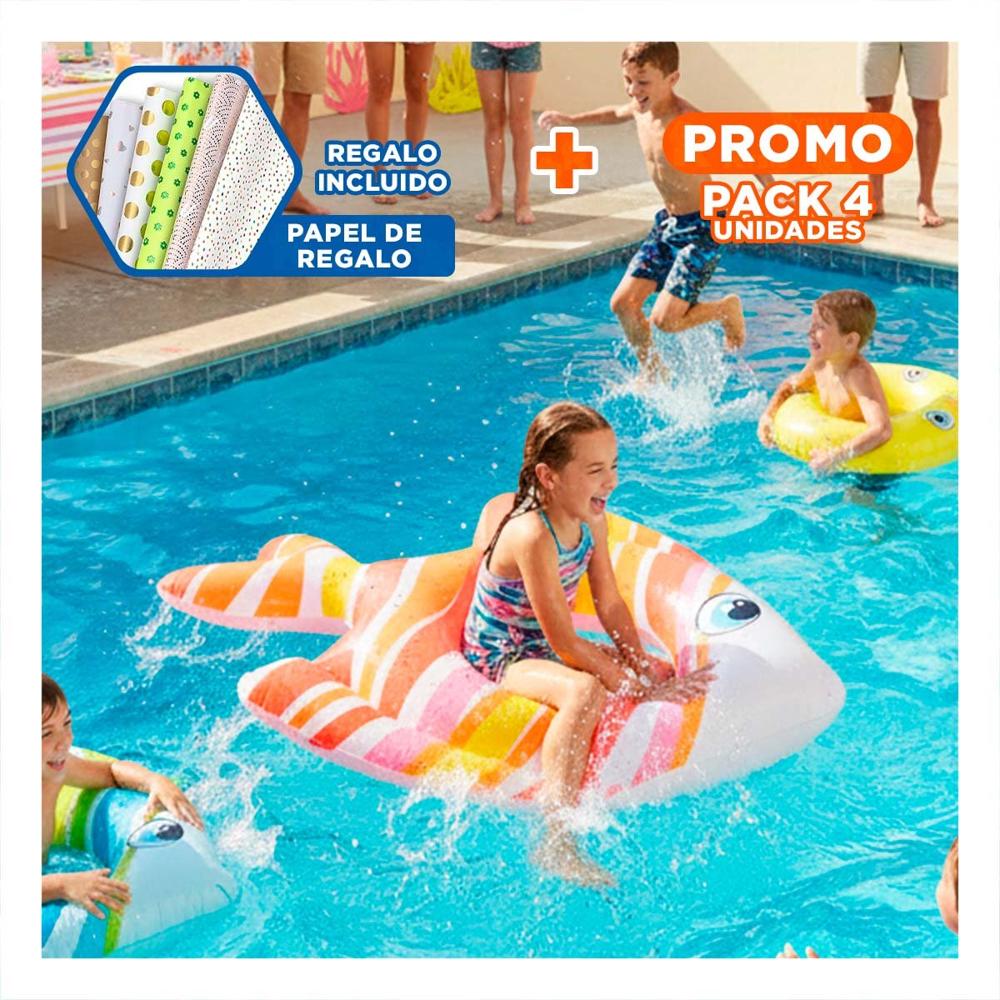 Pack4 Inflable Flotante Divertido Anaranjado Pez Rayado 83 x 81 cm para Niños Y+Papel Regalo