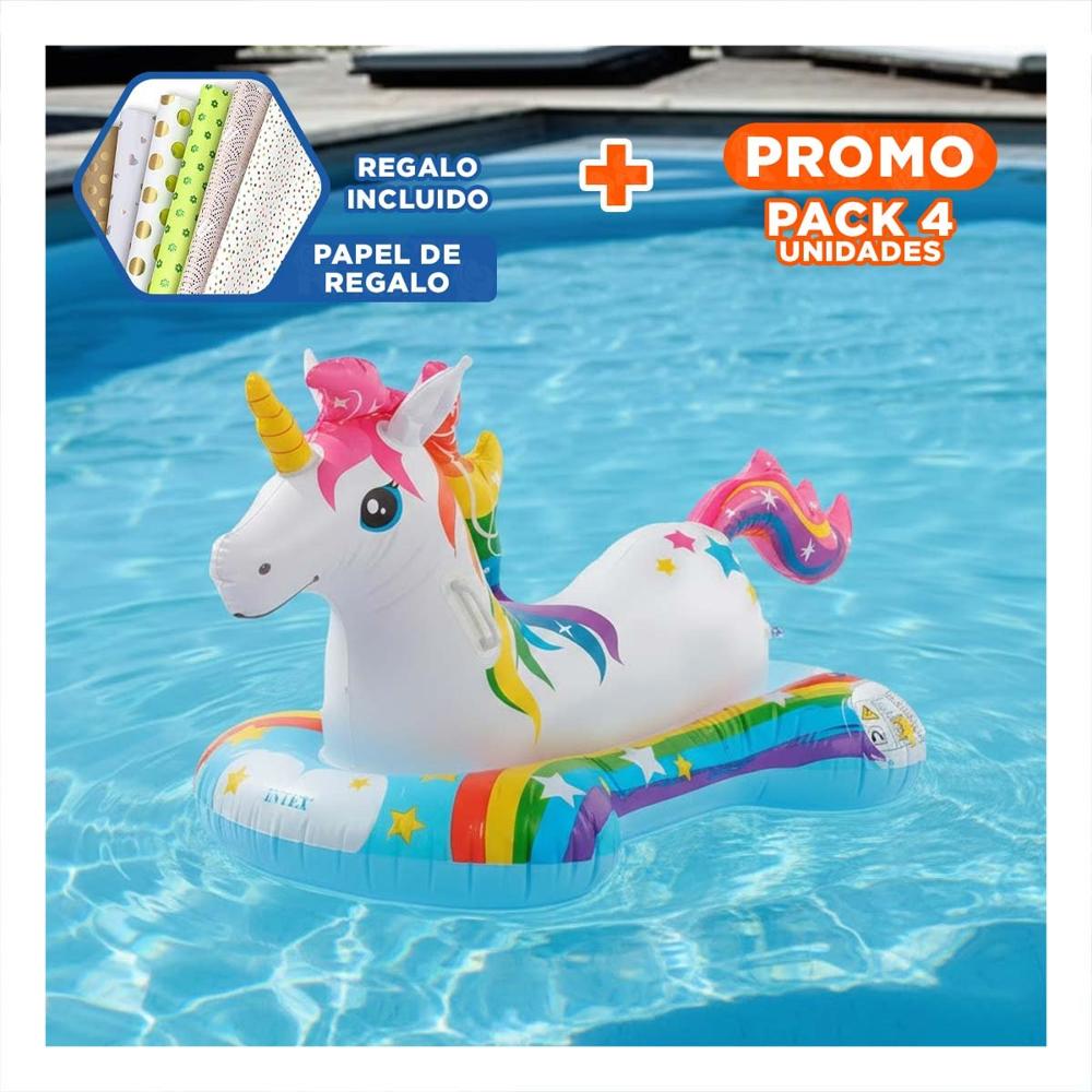 Pack4 Colchoneta Grande Unicornio 163 x 86 cm para Flotar Y+Papel Regalo