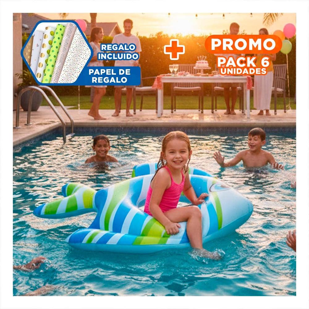 Pack6 Flotante Acuatico Comodo Celeste Pez Rayado 83 x 81 cm para Juegos Y+Papel Regalo
