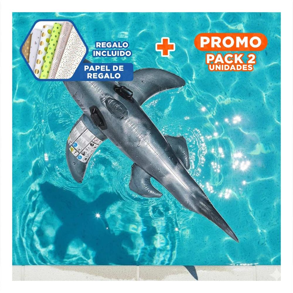 Pack2 Colchoneta Infantil Tiburon 173 x 107 cm para Piscina Y+Papel Regalo