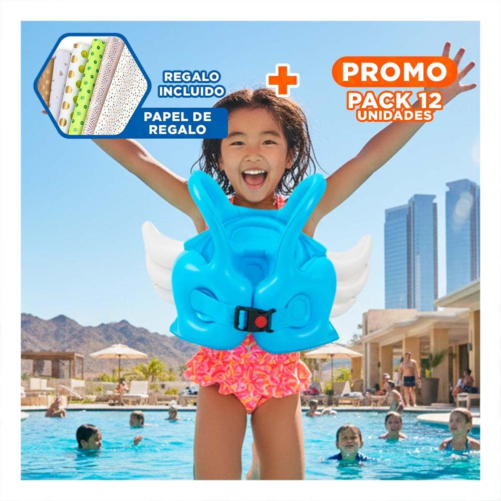 Pack12 Juguete con Alas Azul Claro Acuatico y Divertido para Piscina Infantil Y+Papel Regalo