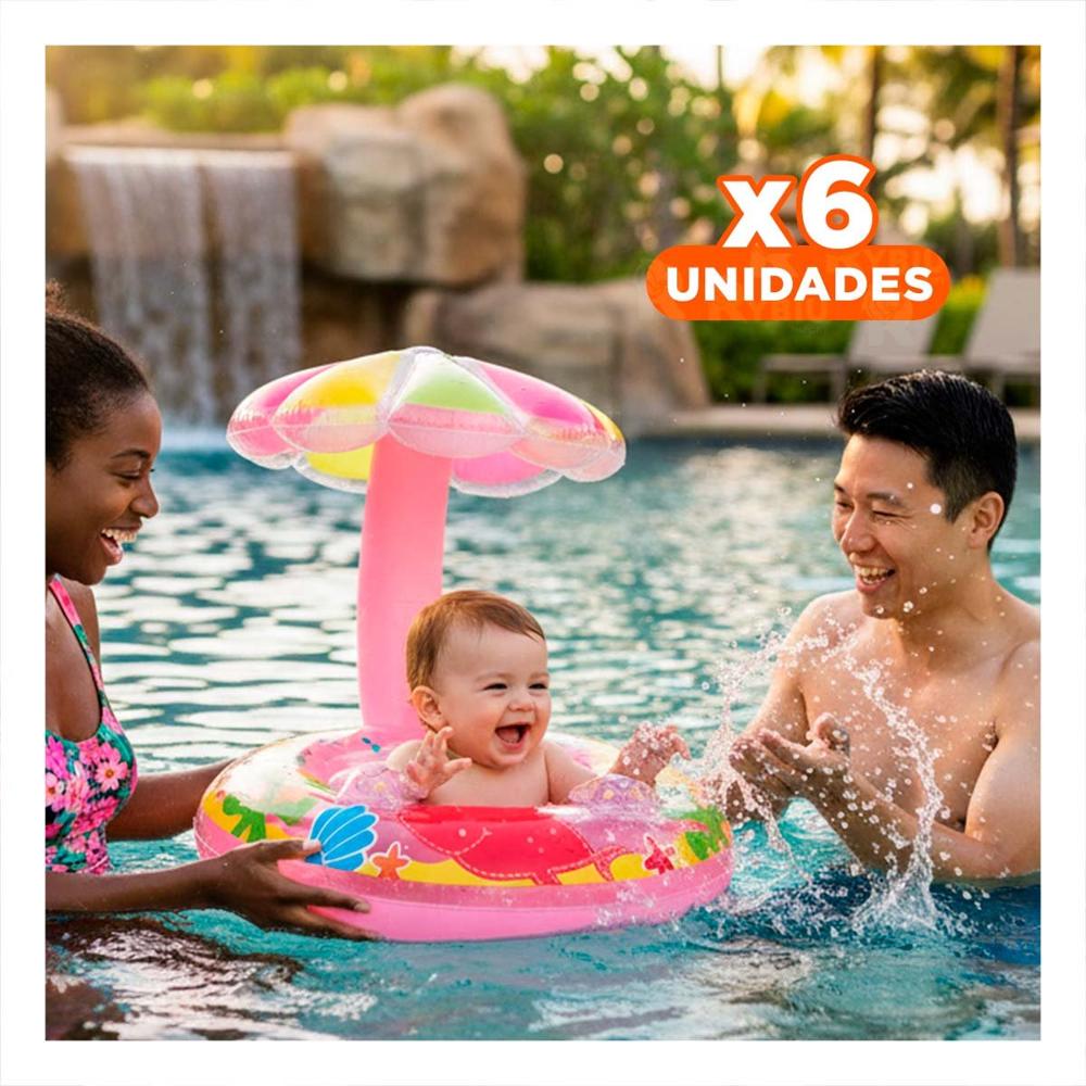 Pack6 Inflable Flor Rosado Ligero y Seguro para Niños en Agua Y+Regalo Sticker