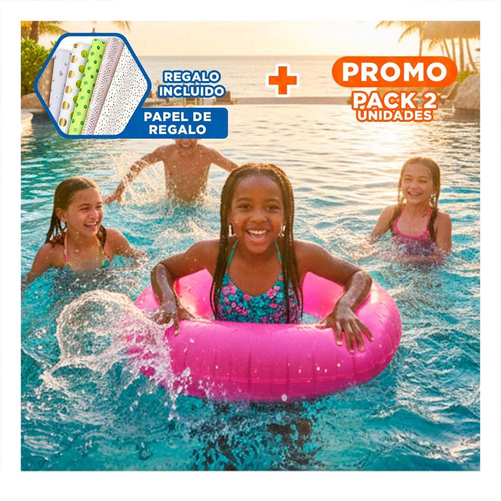 Pack2 Flotador Inflable Neon 91 cm para Juegos Rosado Neon en Piscina Infantil Y+Papel Regalo