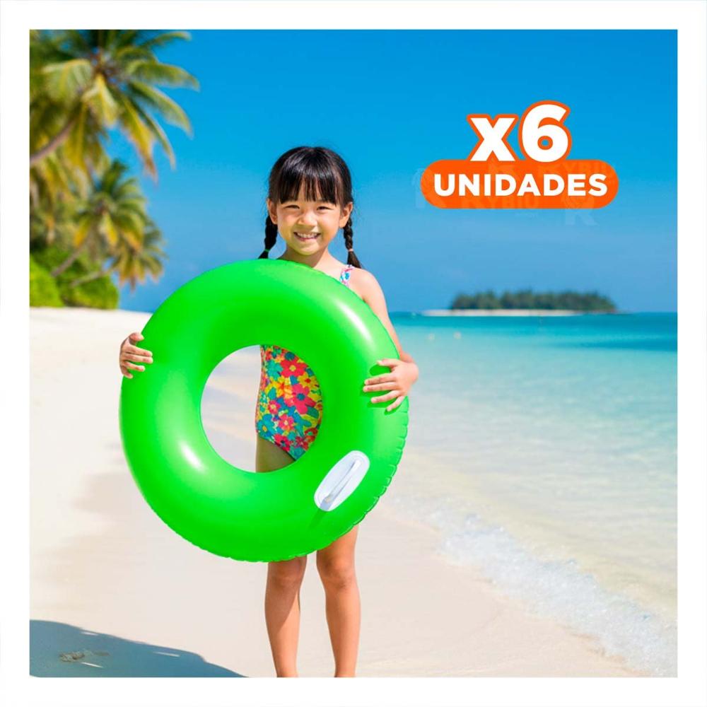 Pack6 Salvavidas con Asa Verde 76 cm Seguro y Ludico para Piscina Infantil Y+Regalo Sticker