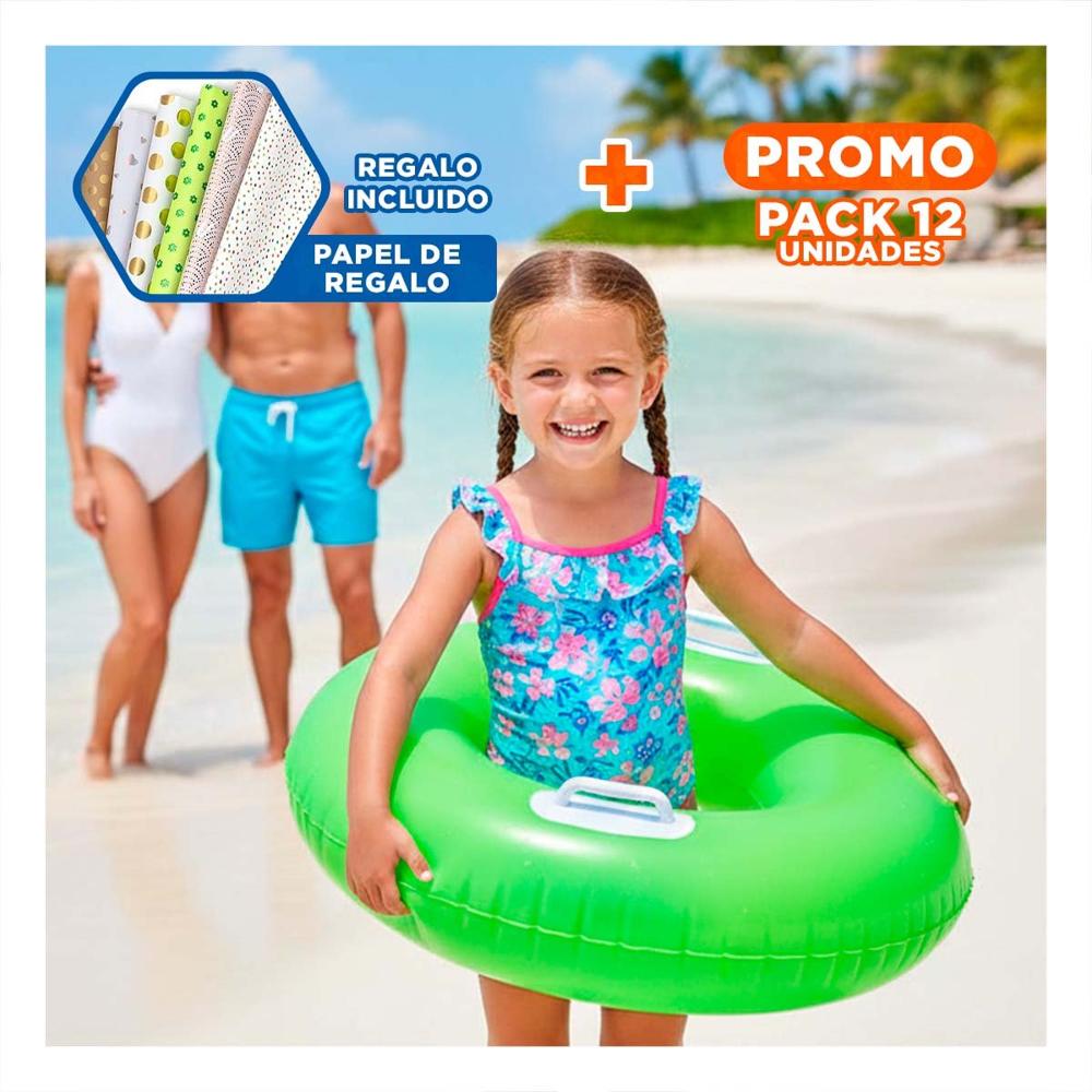 Pack12 Juguete inflable con Asa Verde 76 cm Ludico y Facil de Usar para Piscina Y+Papel Regalo