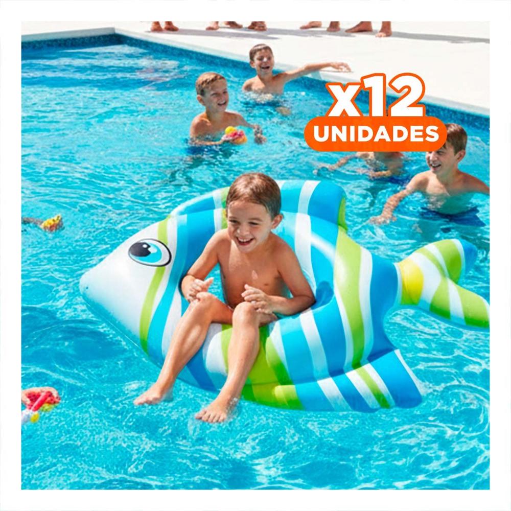 Pack12 Flotante Flotante Ligero Celeste Pez Rayado 83 x 81 cm para Niños