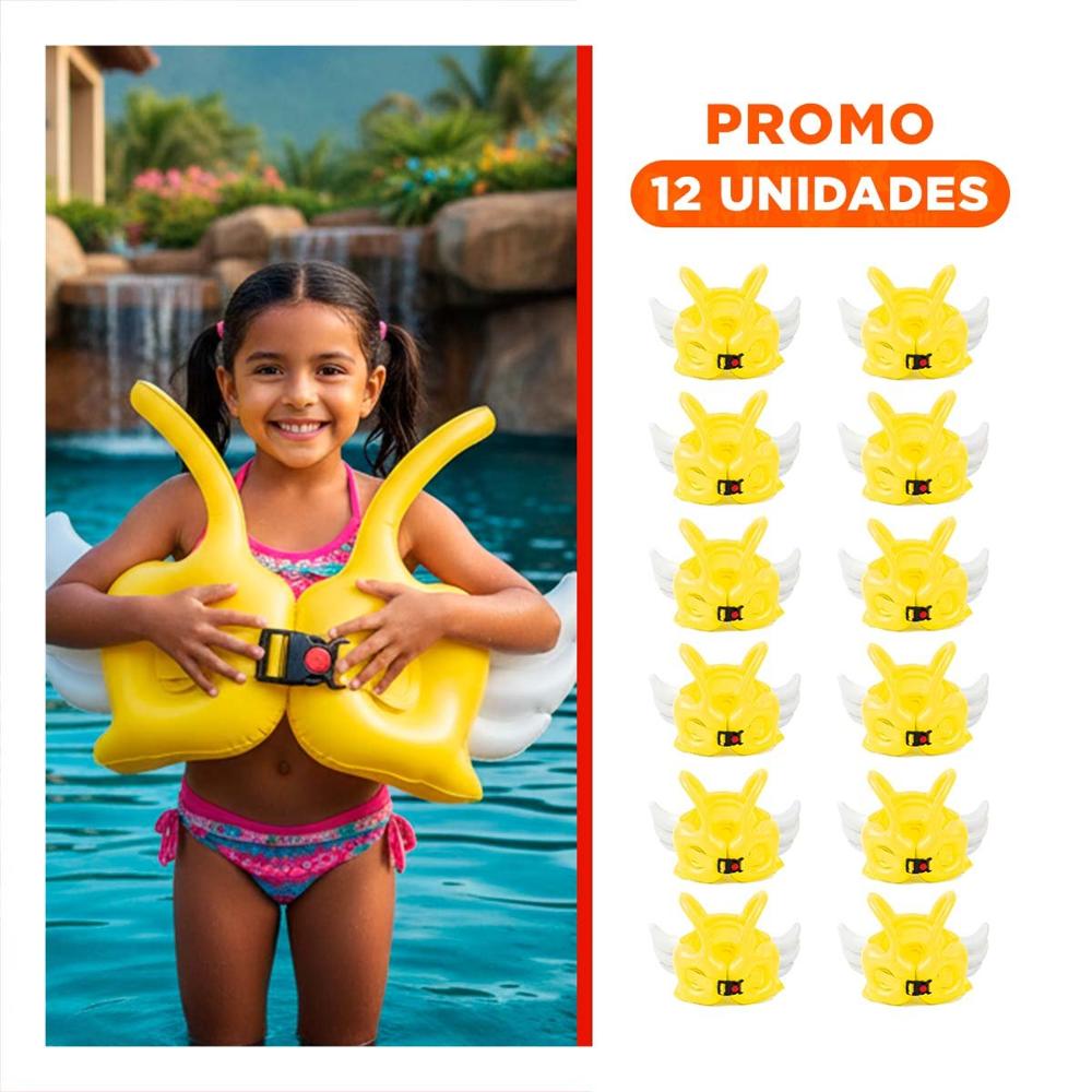 Pack12 Juguete con Alas Amarillo Ludico y Seguro para Niños en Piscina Y+Regalo Sticker
