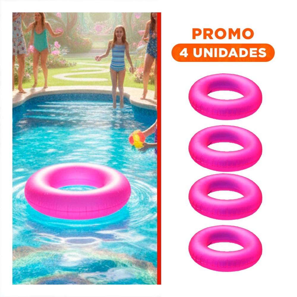 Pack4 Inflable Neon 91 cm Divertido y Seguro Rosado Neon para Piscina Infantil Y+Regalo Sticker