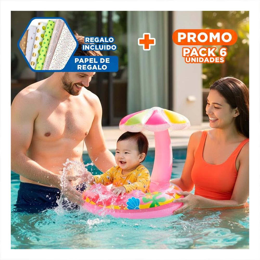 Pack6 Inflable Flor Rosado Seguro y Divertido para Niños en Agua Y+Papel Regalo