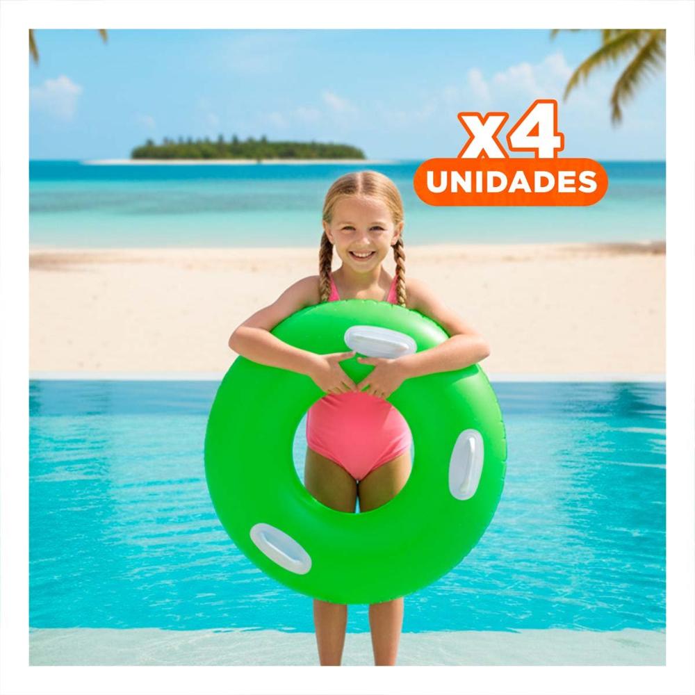 Pack4 Flotador con Asa Verde 76 cm Divertido y Ludico para Piscina Infantil