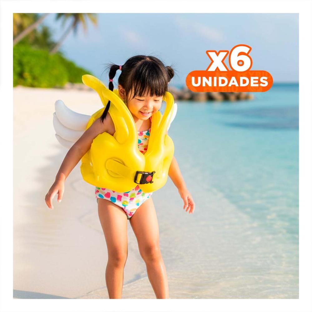 Pack6 Flotador con Alas Amarillo Divertido y Ludico para Piscina Infantil Y+Regalo Sticker