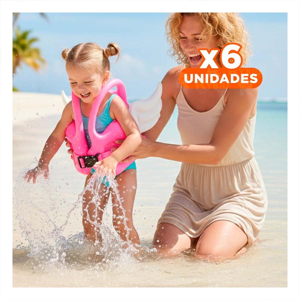 Pack6 Juguete con Alas Rosado Seguro y Divertido para Piscina y Niños Y+Regalo Sticker