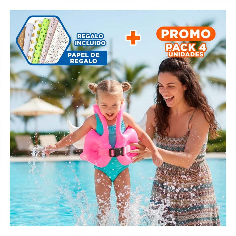 Pack4 Flotador con Alas Rosado Infantil Seguro y Resistente para Juegos Y+Papel Regalo