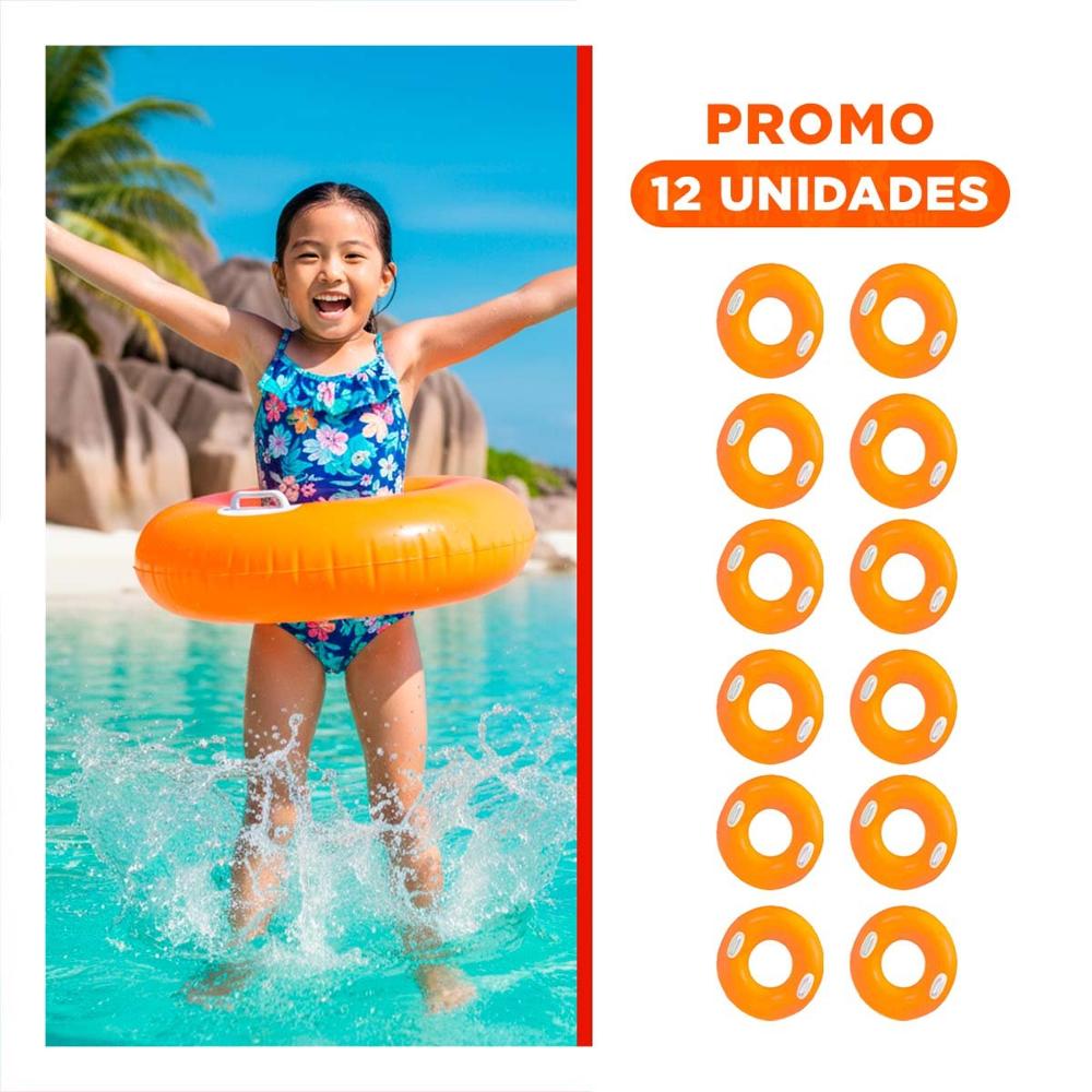 Pack12 Inflable con Asa Anaranjado 76 cm Facil de Usar para Piscina Y+Regalo Sticker