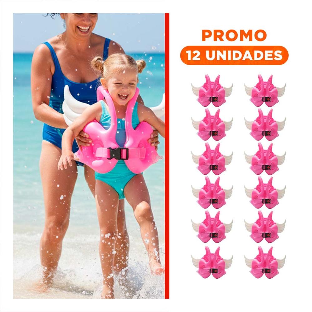 Pack12 Salvavidas con Alas Rosado Acuatico y Ludico para Piscina Infantil Y+Regalo Sticker