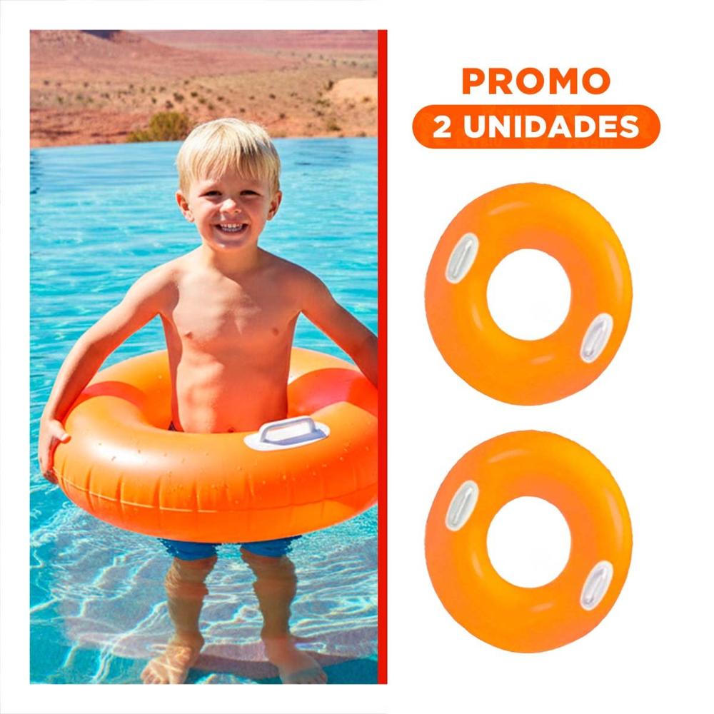 Pack2 Flotador con Asa Anaranjado 76 cm Ludico y Resistente para Niños en Piscina
