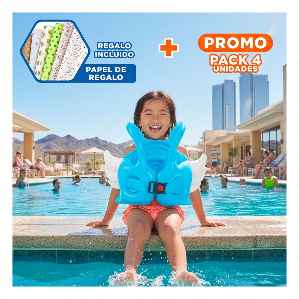 Pack4 Flotador con Alas Azul Claro Infantil Seguro y Resistente para Juegos Y+Papel Regalo