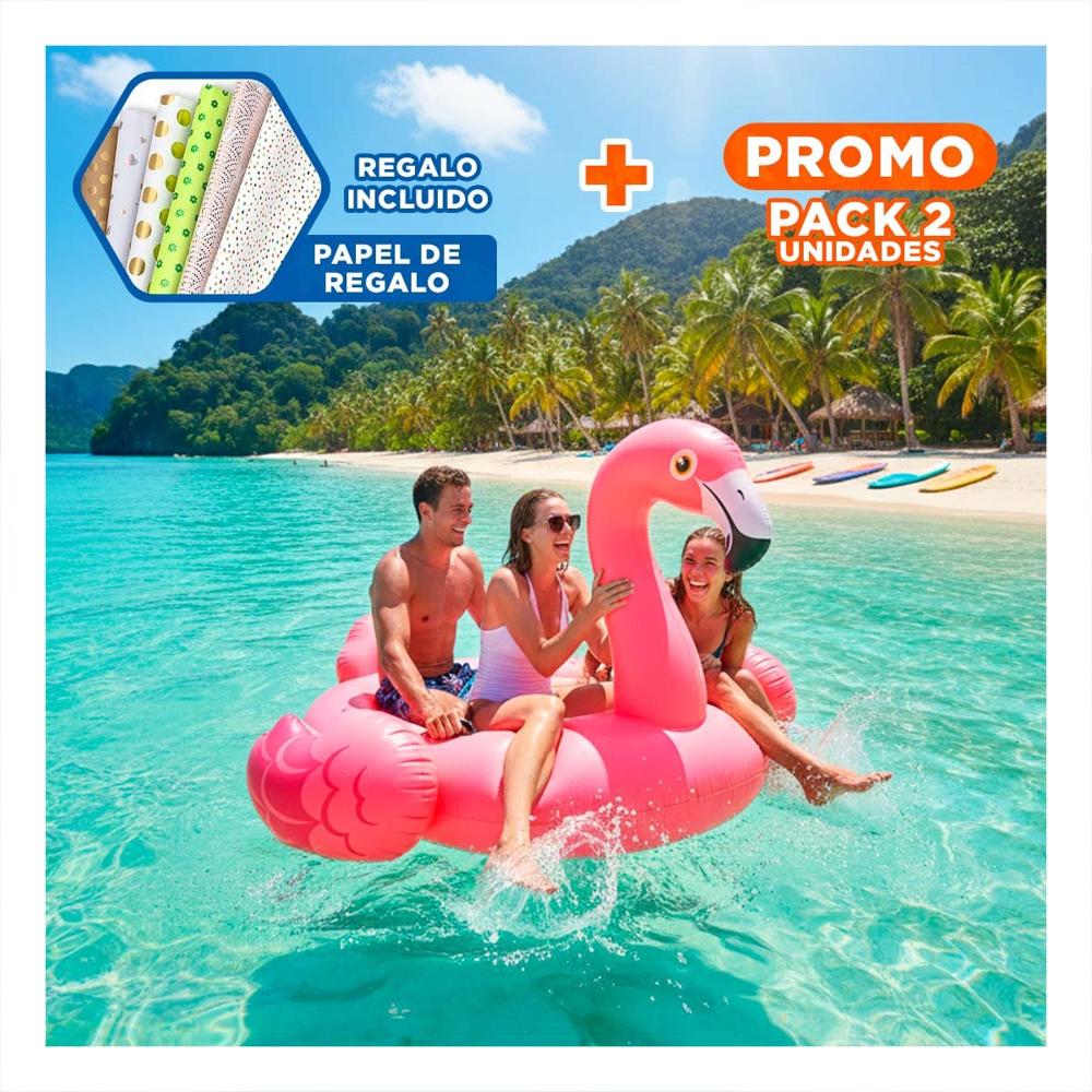 Pack2 Flotante Acuatico Flamenco Rosado 218 x 211 x 136 cm para Juegos Y+Papel Regalo