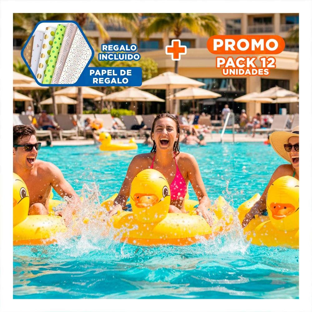 Pack12 Salvavidas Pato 31 x 24 cm Inflable Seguro para Piscina Y+Papel Regalo