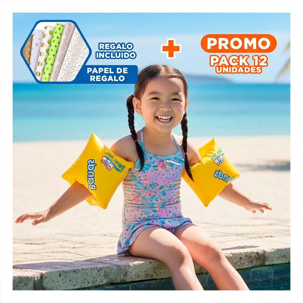 Pack12 Flotador de Brazo 30 x 15 cm Seguro y Comodo para Niños en Piscina Y+Papel Regalo