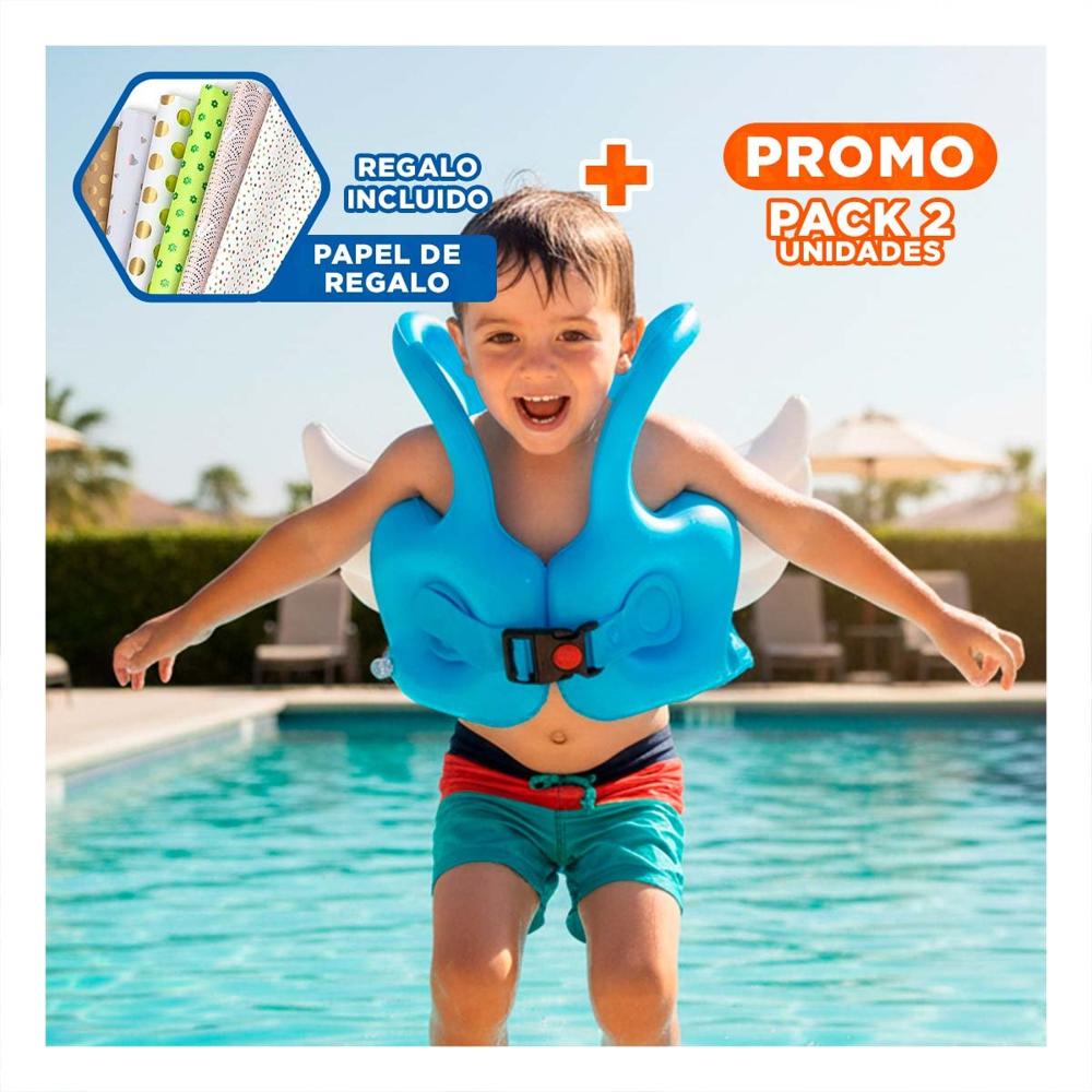 Pack2 Flotador con Alas Azul Claro Acuatico y Colorido para Piscina y Juegos Y+Papel Regalo