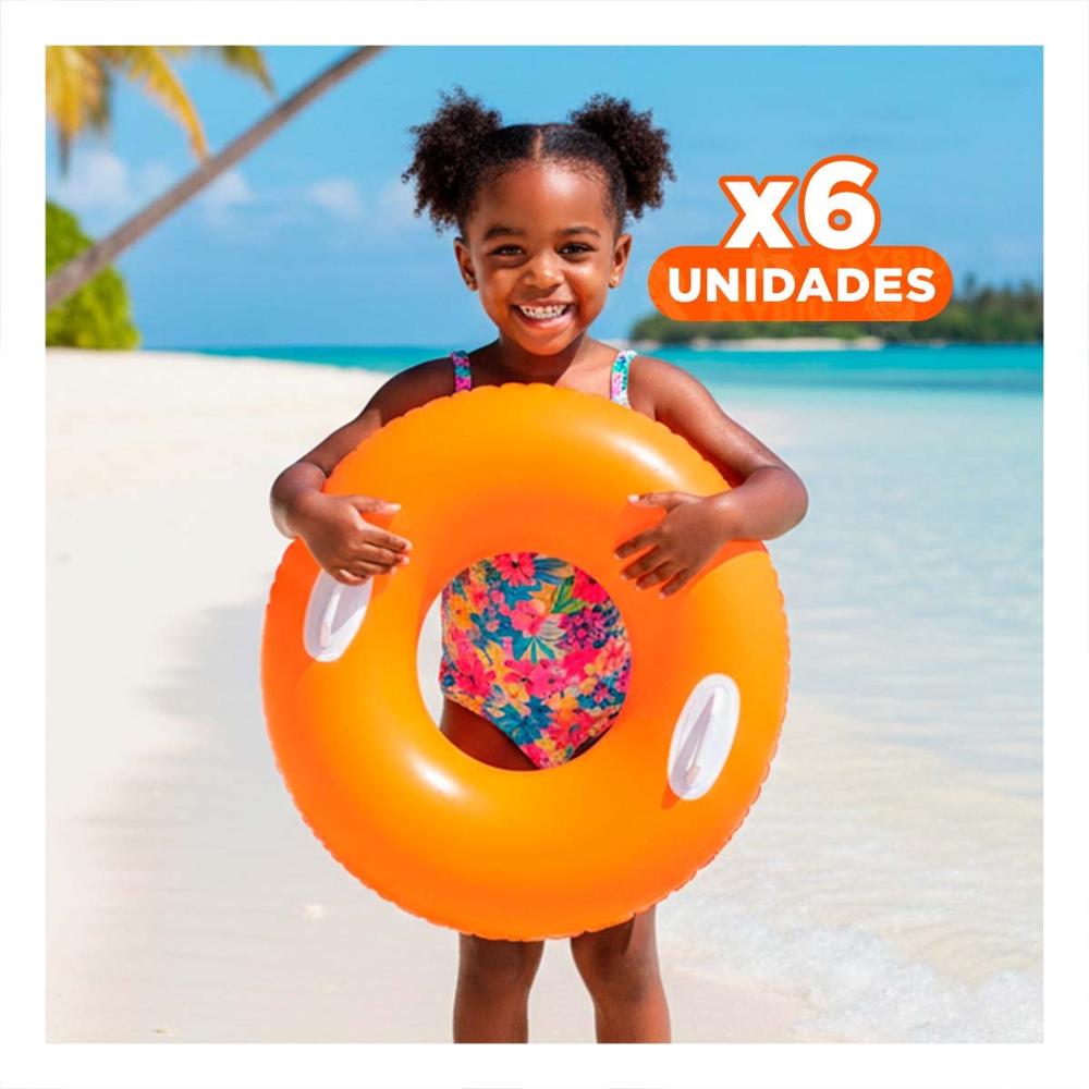 Pack6 Salvavidas con Asa Anaranjado 76 cm Seguro para Piscina Infantil Y+Regalo Sticker