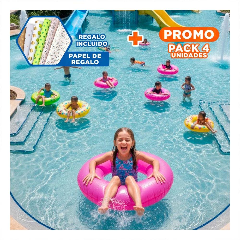 Pack4 Flotador Para Piscina Neon 91 cm Inflable Rosado Neon para Niños Y+Papel Regalo