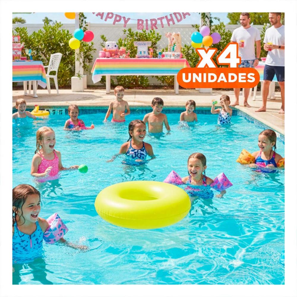 Pack4 Flotante Grande Neon Amarillo 91 cm Divertido para Piscina