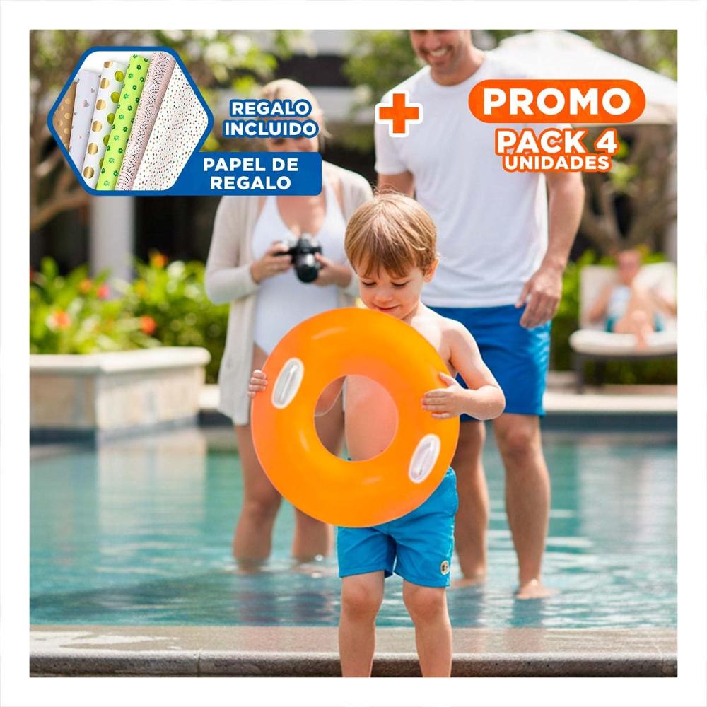 Pack4 Flotador con Asa Anaranjado 76 cm Infantil Seguro y Resistente para Juegos Y+Papel Regalo