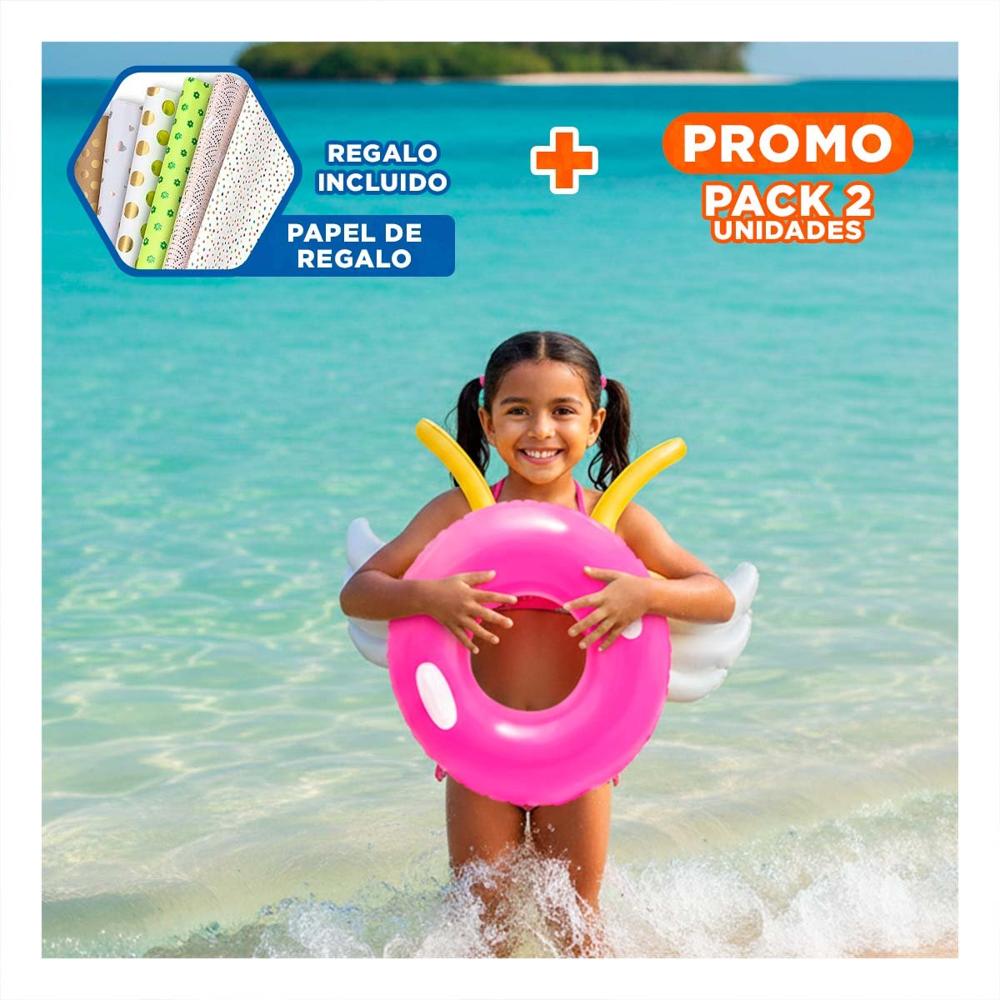 Pack2 Flotador con Asa Fucsia 76 cm Acuatico y Colorido para Piscina y Juegos Y+Papel Regalo