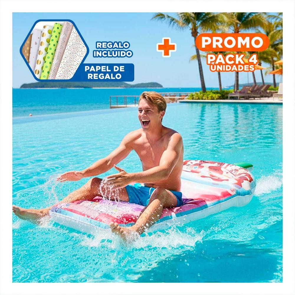 Pack4 Flotante Divertido Helado 198 x 107 cm para Agua Y+Papel Regalo