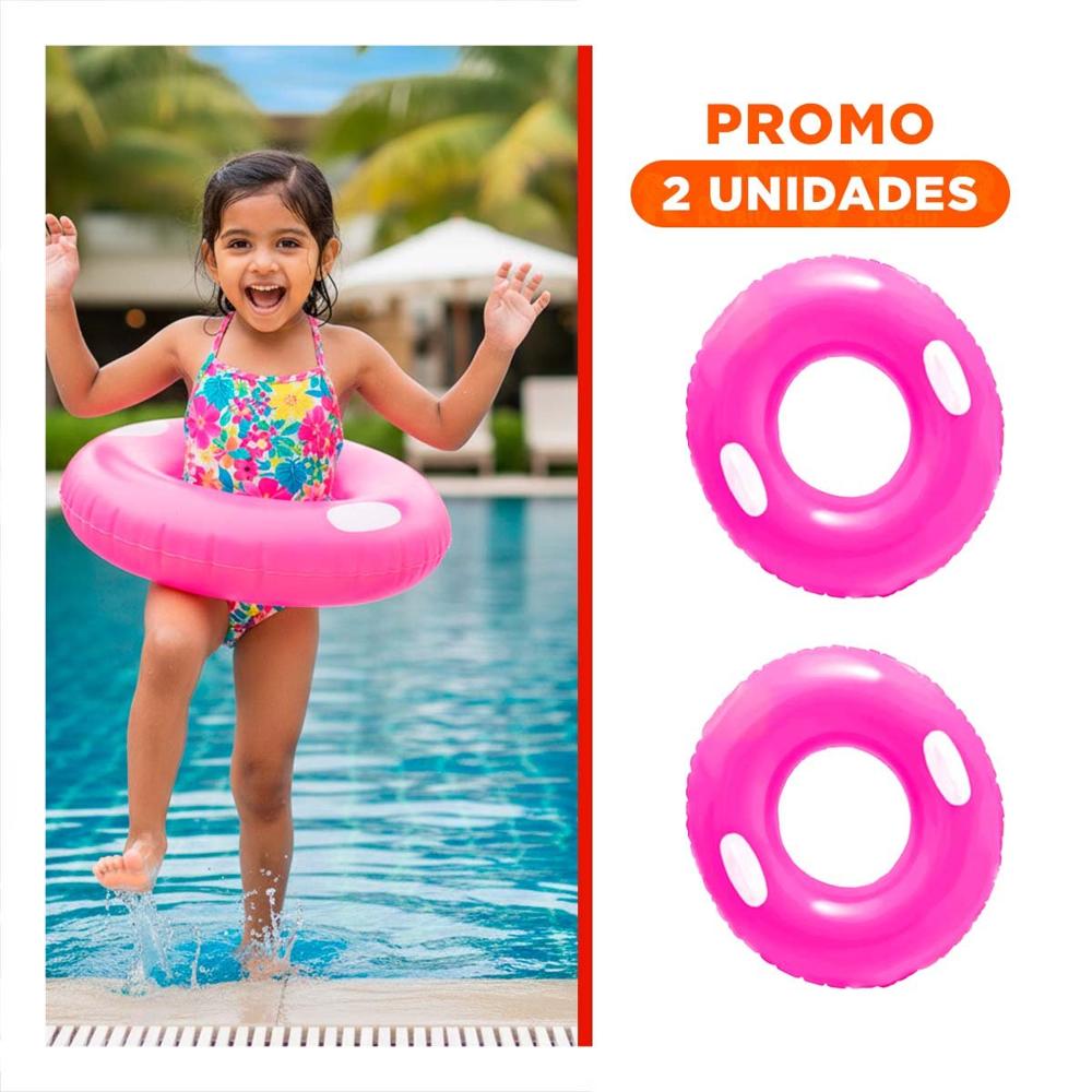 Pack2 Flotador con Asa Fucsia 76 cm Ludico y Resistente para Niños en Piscina