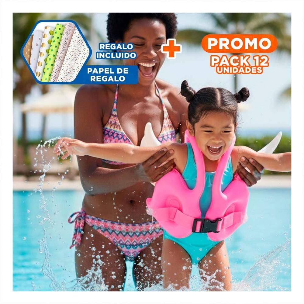 Pack12 Salvavidas con Alas Rosado Seguro y Divertido para Niños en Piscina Y+Papel Regalo