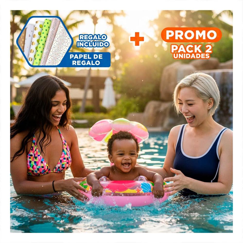Pack2 Flotador Flor Rosado Seguro y Comodo para Juegos Acuaticos Y+Papel Regalo