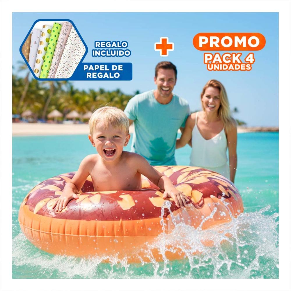 Pack4 Flotante para Piscina Donal Chocolate 114 cm Colorido y Ligero Y+Papel Regalo