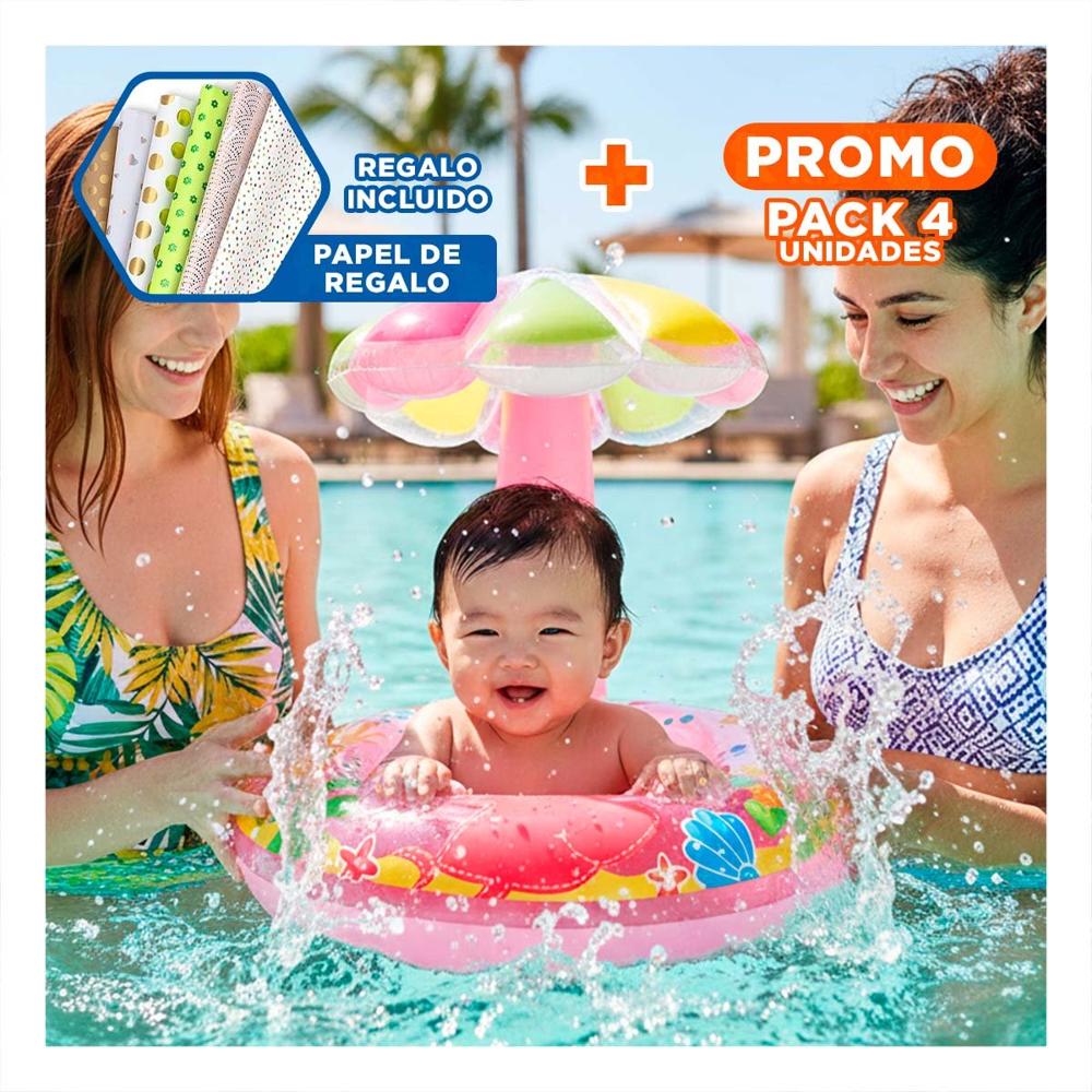 Pack4 Flotante de Flor Rosado Resistente y Comodo para Piscina Infantil Y+Papel Regalo