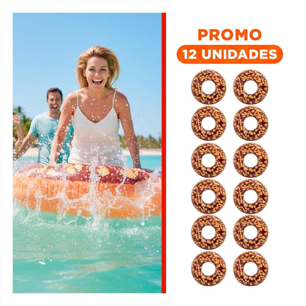 Pack12 Salvavidas Inflable Donal Chocolate 114 cm Ligero y Resistente Y+Regalo Sticker